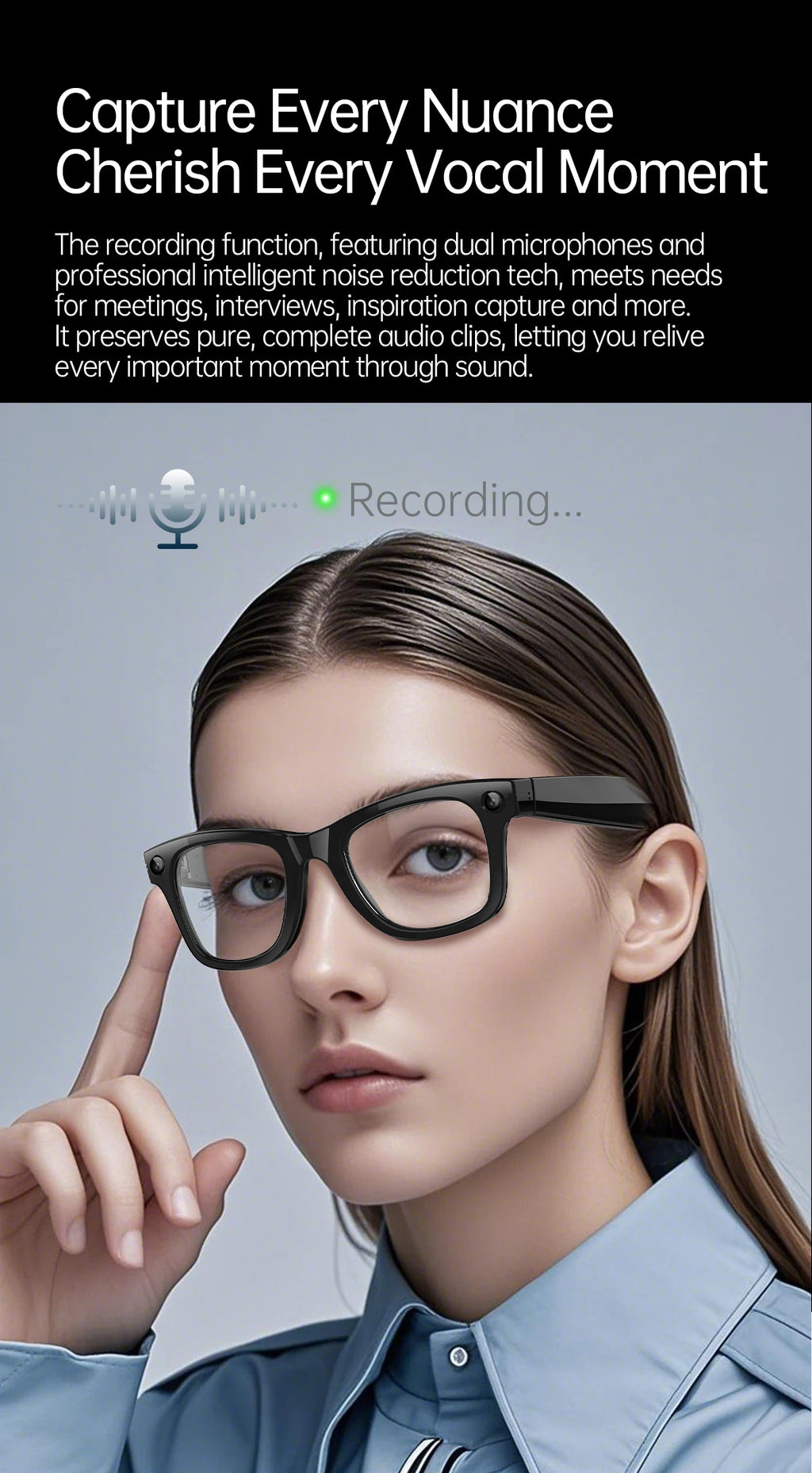 AI 5 Million Pixels Smart Glasses Recording Videos Photo Recognition Answer Translation 290mAh IP66 Waterproof Bluetooth Glasses