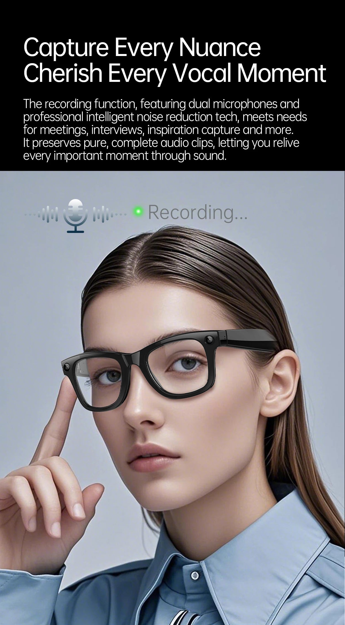 AI 5 Million Pixels Smart Glasses Recording Videos Photo Recognition Answer Translation 290mAh IP66 Waterproof Bluetooth Glasses
