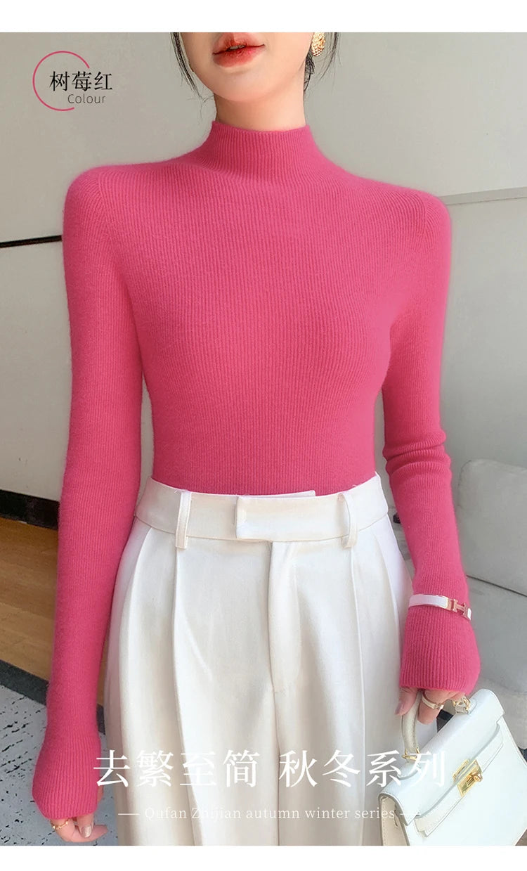 Fashion Woman Autumn Winter Sweater Elegant Female Merino Wool Knitwear Slim Pullover Cashmere Lady Long Sleeve Clothing Tops