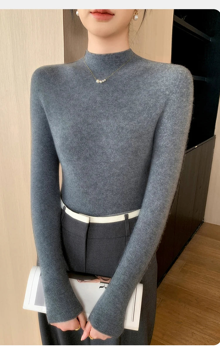 Fashion Woman Autumn Winter Sweater Elegant Female Merino Wool Knitwear Slim Pullover Cashmere Lady Long Sleeve Clothing Tops