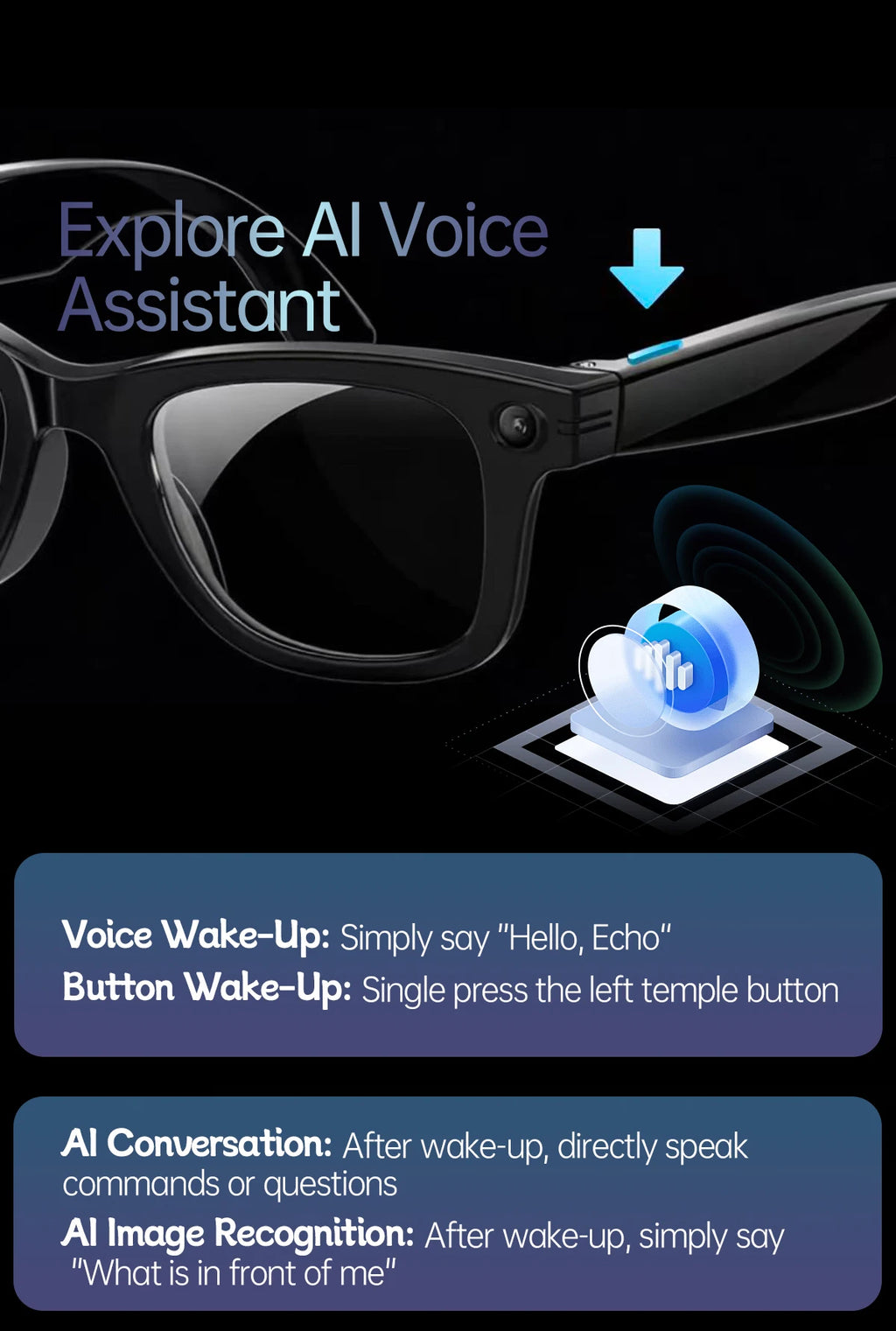 LIGE New AI Smart Glasses 1300W Pixel Camera 4K Video AI Translation Music Player BT Call Waterproof Color Change Sunglasses Men