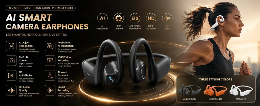 AI Smart Shooting Open Ear Headphones 8MP Camera EIS Anti‑shake Video Recording AI Translation Open‑ear Wireless Bluetooth Sport