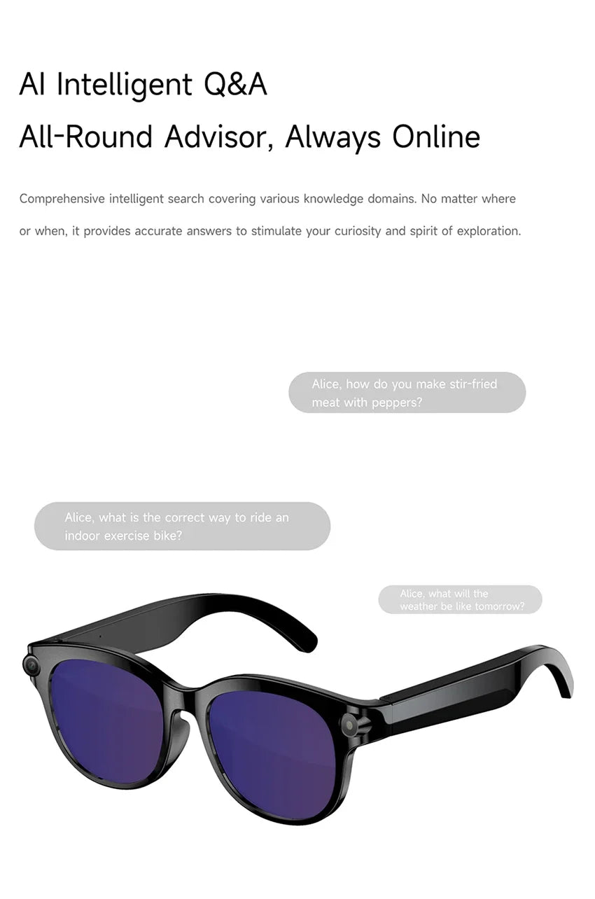 AI Smart Glasses 800W Shooting Camera HD Photo Video Voice Call Translation Waterproof Bluetooth AI Motorcycle Glasses