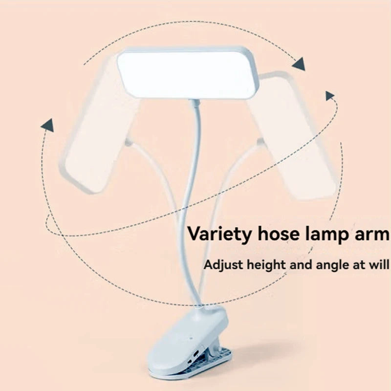 LED Clip-On Desk Lamp With Eye Care,360° Flexible,USB Rechargeable & Plug-in Dimmable LED Night Desk Lamp for Bedroom Study Read