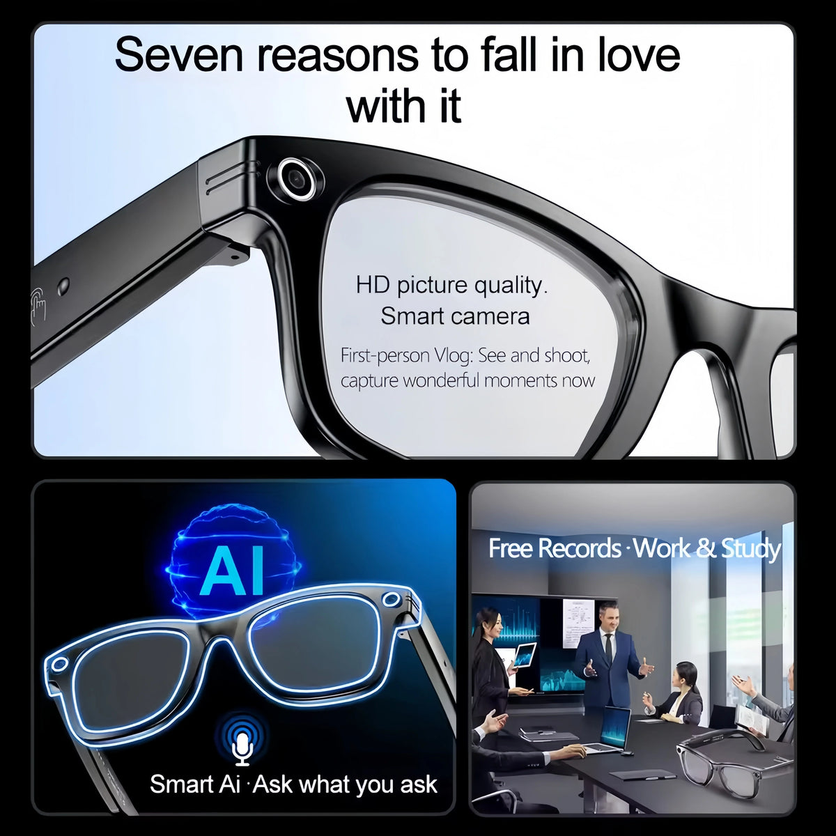 AI Smart Glasses with 8MP Camera Video Recording 100+ Languages Translation Sunglasses Bluetooth Call Music Play Men Women 2026