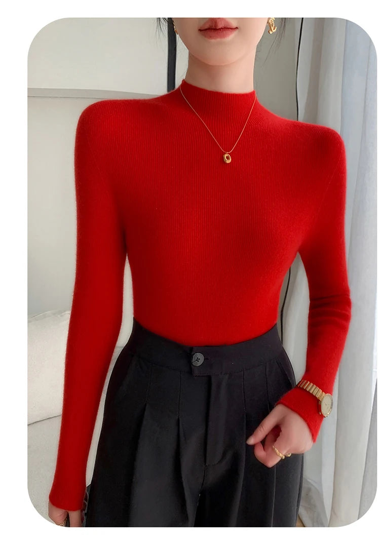 Fashion Woman Autumn Winter Sweater Elegant Female Merino Wool Knitwear Slim Pullover Cashmere Lady Long Sleeve Clothing Tops