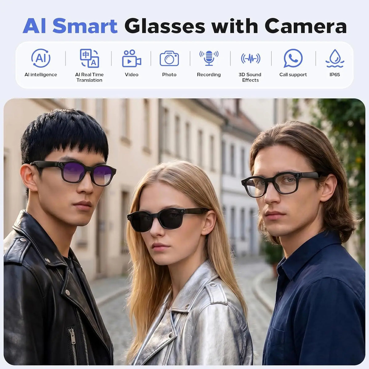 2026New AI Smart Glasses 3Lens 13MP Camera 4K Video Recording 100+ AI Languages Translation Sunglasses Bluetooth Call Music Play