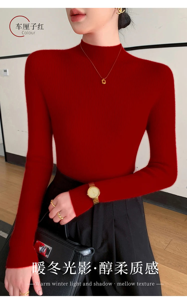 Fashion Woman Autumn Winter Sweater Elegant Female Merino Wool Knitwear Slim Pullover Cashmere Lady Long Sleeve Clothing Tops