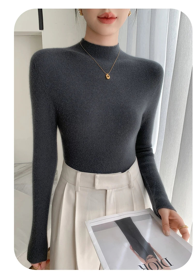 Fashion Woman Autumn Winter Sweater Elegant Female Merino Wool Knitwear Slim Pullover Cashmere Lady Long Sleeve Clothing Tops