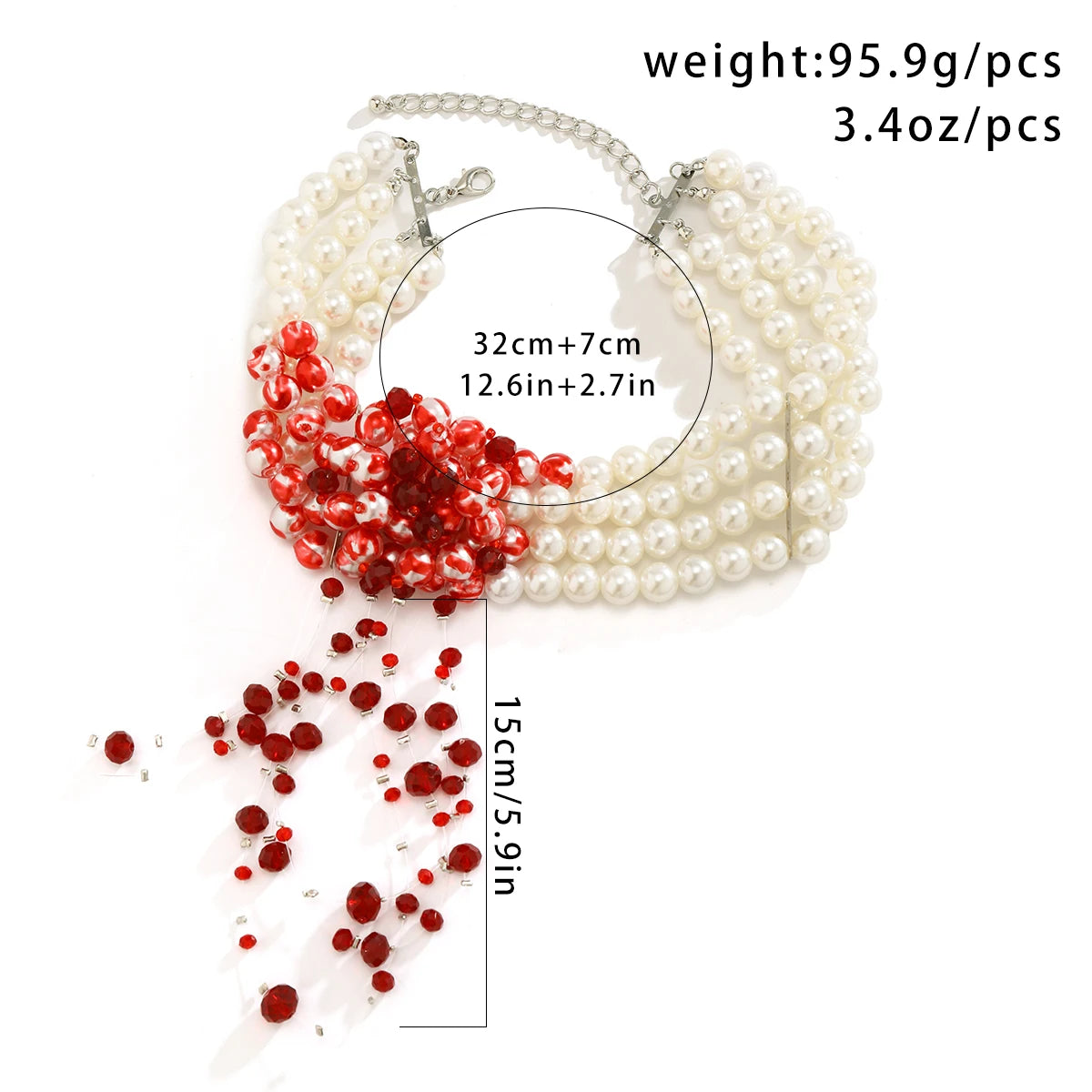 Halloween Gothic Multi Layered Imitation Pearl Clavicle Necklace Harajuku Red Crystal Beads Tassel Choker Women Cosplay Jewelry