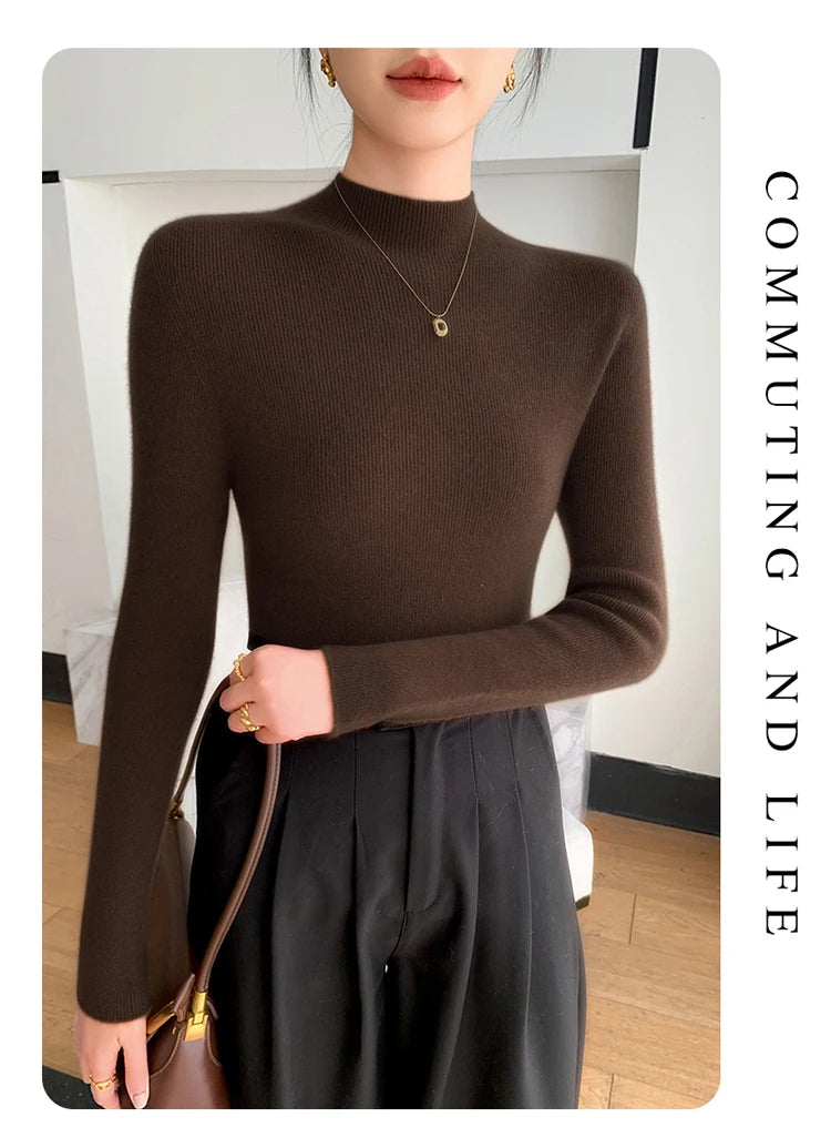 Fashion Woman Autumn Winter Sweater Elegant Female Merino Wool Knitwear Slim Pullover Cashmere Lady Long Sleeve Clothing Tops