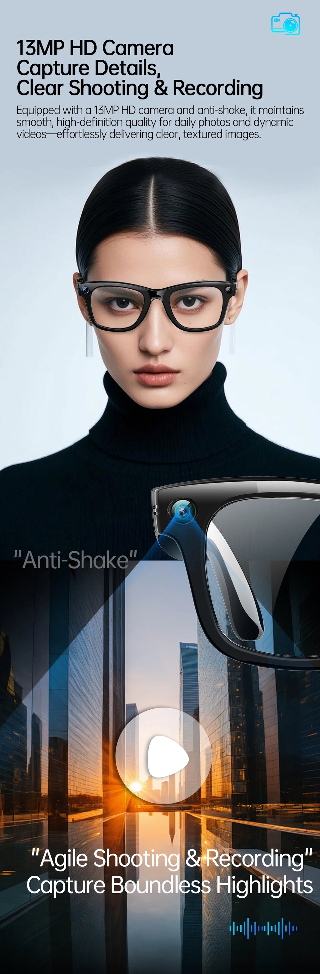 LIGE New AI Smart Glasses 1300W Pixel Camera 4K Video AI Translation Music Player BT Call Waterproof Color Change Sunglasses Men