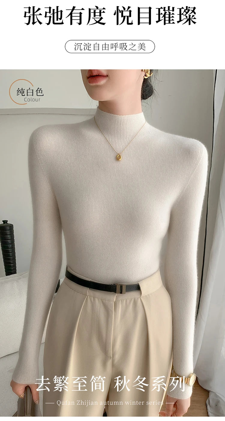 Fashion Woman Autumn Winter Sweater Elegant Female Merino Wool Knitwear Slim Pullover Cashmere Lady Long Sleeve Clothing Tops