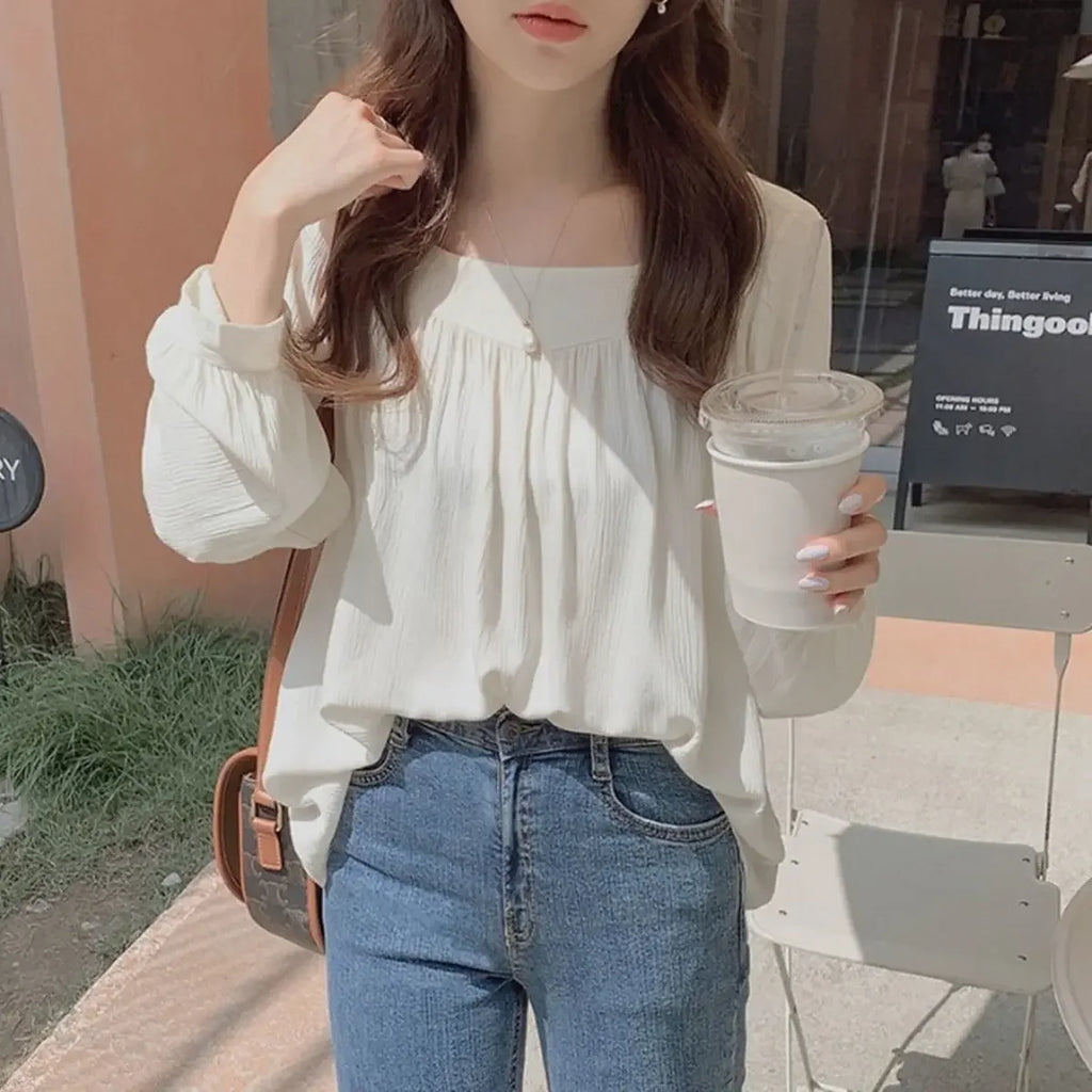 Simple White Shirts & Blouses For Women Crop Japanese Harajuku Fashion Woman Top Offer High Quality Clothing Trend 2025 Novelty