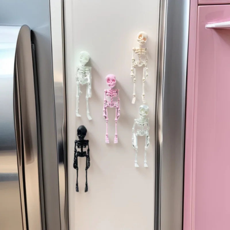 Halloween Fridge Magnets 3D Poseable Skeleton Magnet Movable Joints Refrigerator Decoration Creative DIY Ornament Halloween Gift