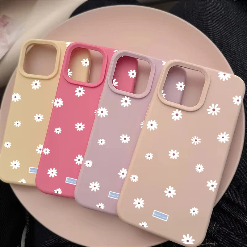 Cute Style Daisy Small Flower Phone Case For iPhone 11 12 13 14 15 16 17 Pro Max 16 Plus Shockproof Bumper Soft Silicone Cover