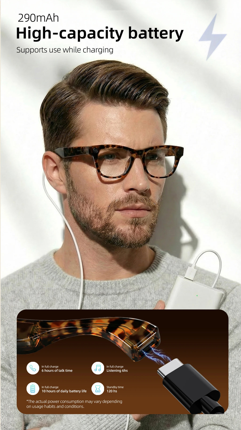2026New AI Smart Glasses 1300W HD Camera Glasses Photo Recognition Video Record Translation Call Waterproof Sunglasses Men Women