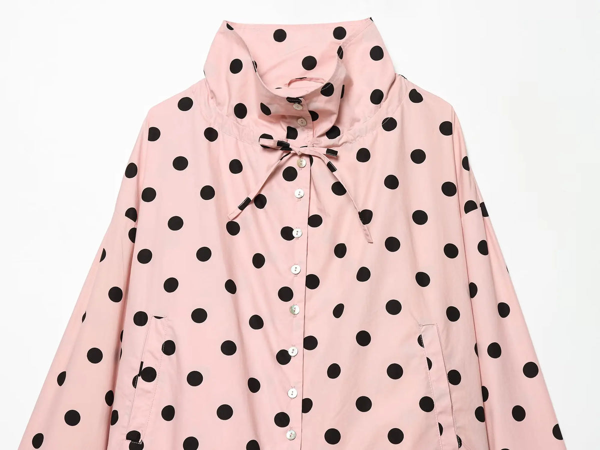 HH Spring Women Casual High Street Jacket Fashion Woman Long Sleeve Pink Polka Dot Jacket Single Breasted High Collar Short Coat