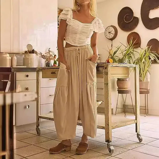 Fashion 2025 Autumn and Winter Temperament Women's Clothing Collage Cotton Linen Harem Pants Mid-waist Casual Pants