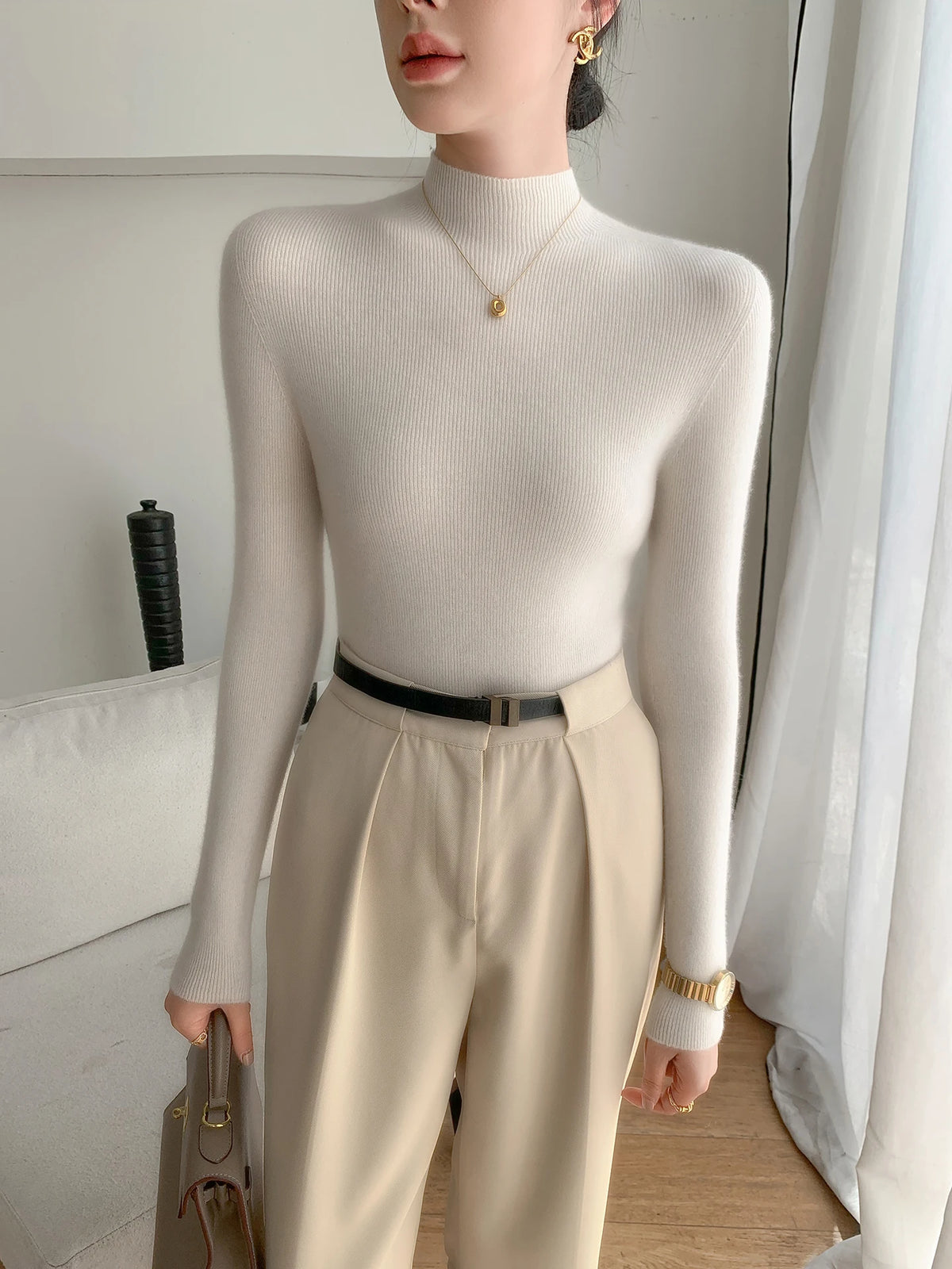 Fashion Woman Autumn Winter Sweater Elegant Female Merino Wool Knitwear Slim Pullover Cashmere Lady Long Sleeve Clothing Tops