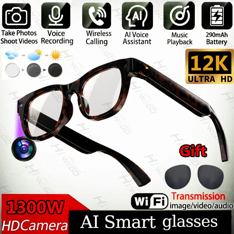 2026New AI Smart Glasses 1300W HD Camera Glasses Photo Recognition Video Record Translation Call Waterproof Sunglasses Men Women