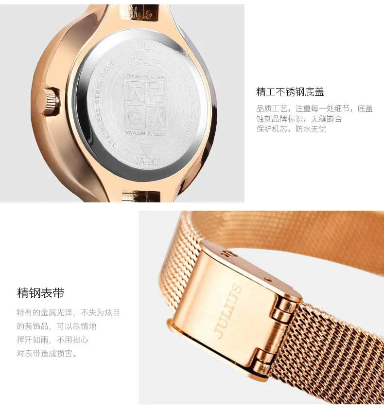 Top Women's Watch Japan Quartz Hours Fine Fashion Woman Clock Bracelet Stainless Steel Simple Birthday Girl's Gift Julius Box