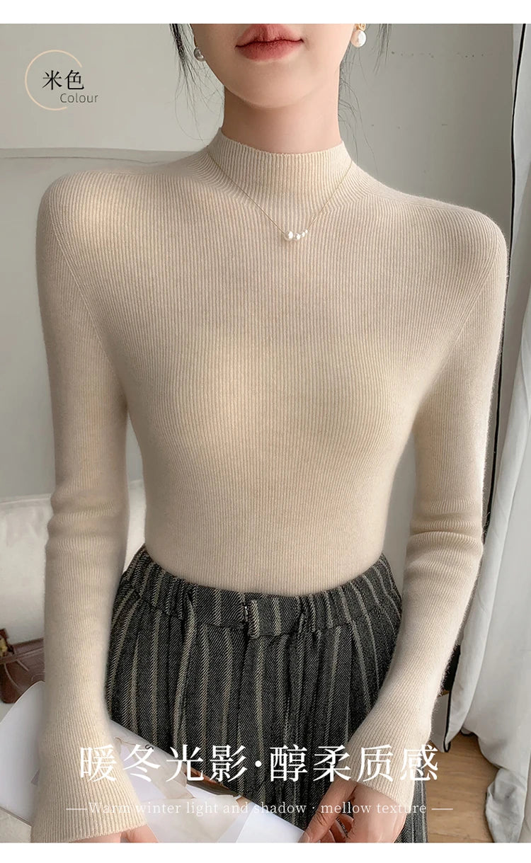 Fashion Woman Autumn Winter Sweater Elegant Female Merino Wool Knitwear Slim Pullover Cashmere Lady Long Sleeve Clothing Tops
