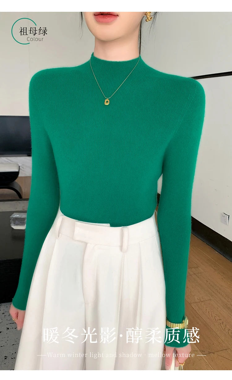 Fashion Woman Autumn Winter Sweater Elegant Female Merino Wool Knitwear Slim Pullover Cashmere Lady Long Sleeve Clothing Tops
