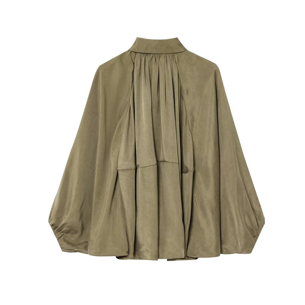 HH 2025 Fashion Woman Casual Zipper Design Solid Coat Spring Women Lapel Bat Sleeve Pleated Design Loose Jacket Top Mujer