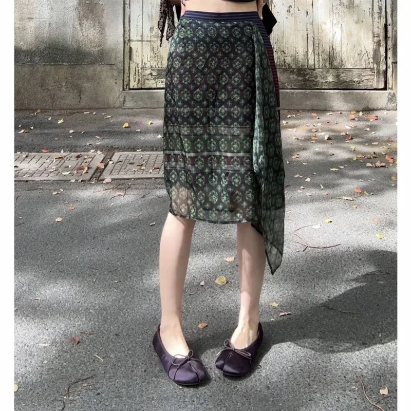 2026 Summer Fashion Foreign Style Printing Temperament Thin Fake Two Irregular Skirt Women's New Short Skirt