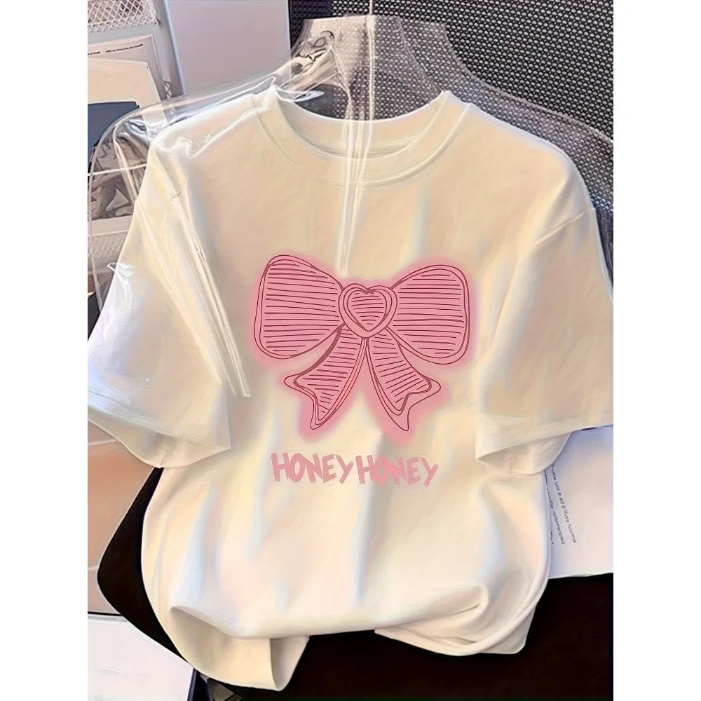 Fashionable Letter  Print Women Round Neck T-Shirt Minimalist Fresh Stylish Design in Vibrant Colors Urban Style Printed T-Shirt