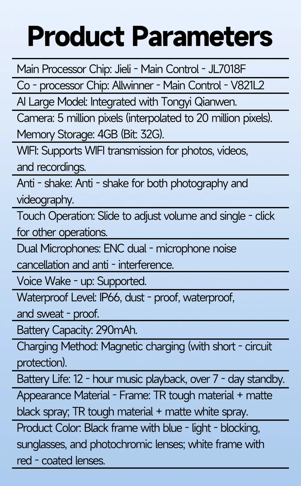 AI 5 Million Pixels Smart Glasses Recording Videos Photo Recognition Answer Translation 290mAh IP66 Waterproof Bluetooth Glasses