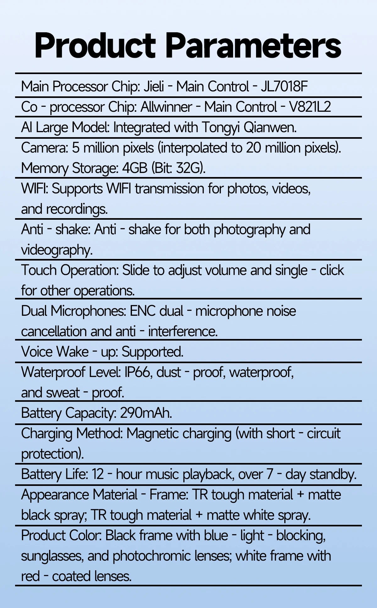 AI 5 Million Pixels Smart Glasses Recording Videos Photo Recognition Answer Translation 290mAh IP66 Waterproof Bluetooth Glasses