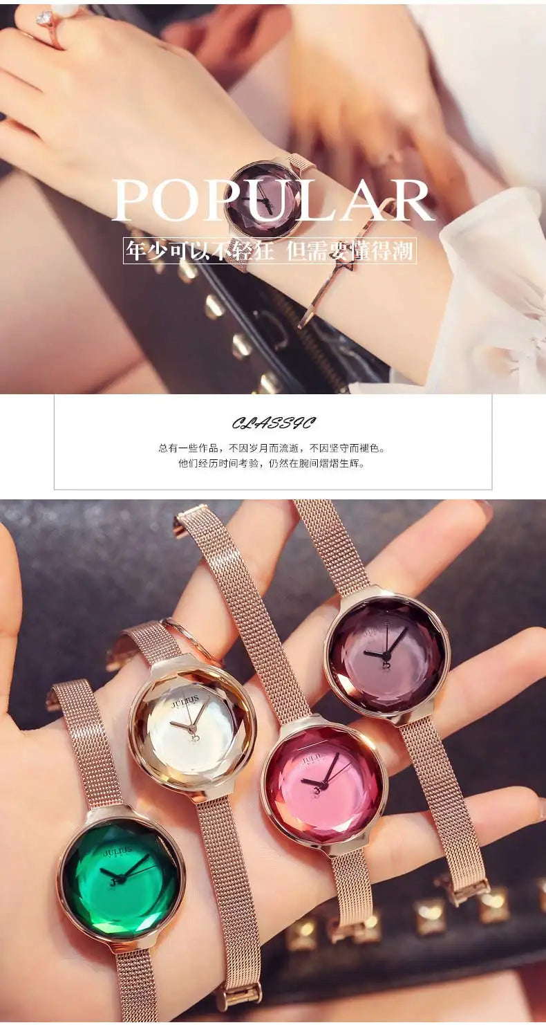 Top Women's Watch Japan Quartz Hours Fine Fashion Woman Clock Bracelet Stainless Steel Simple Birthday Girl's Gift Julius Box