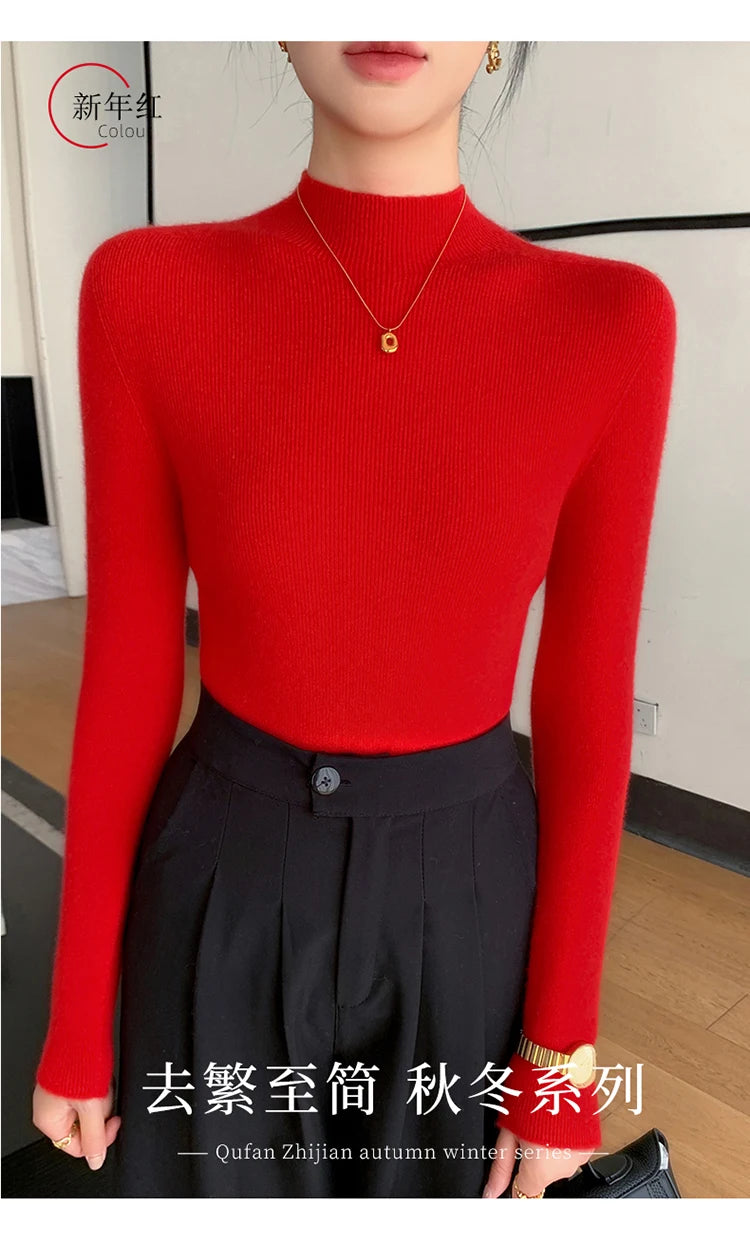 Fashion Woman Autumn Winter Sweater Elegant Female Merino Wool Knitwear Slim Pullover Cashmere Lady Long Sleeve Clothing Tops