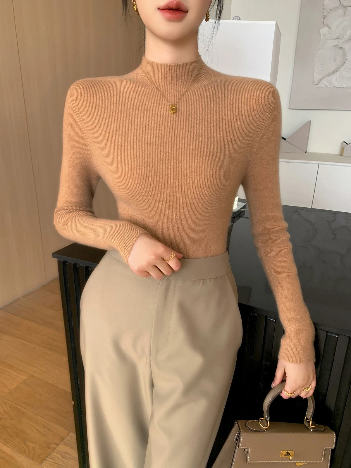 Fashion Woman Autumn Winter Sweater Elegant Female Merino Wool Knitwear Slim Pullover Cashmere Lady Long Sleeve Clothing Tops