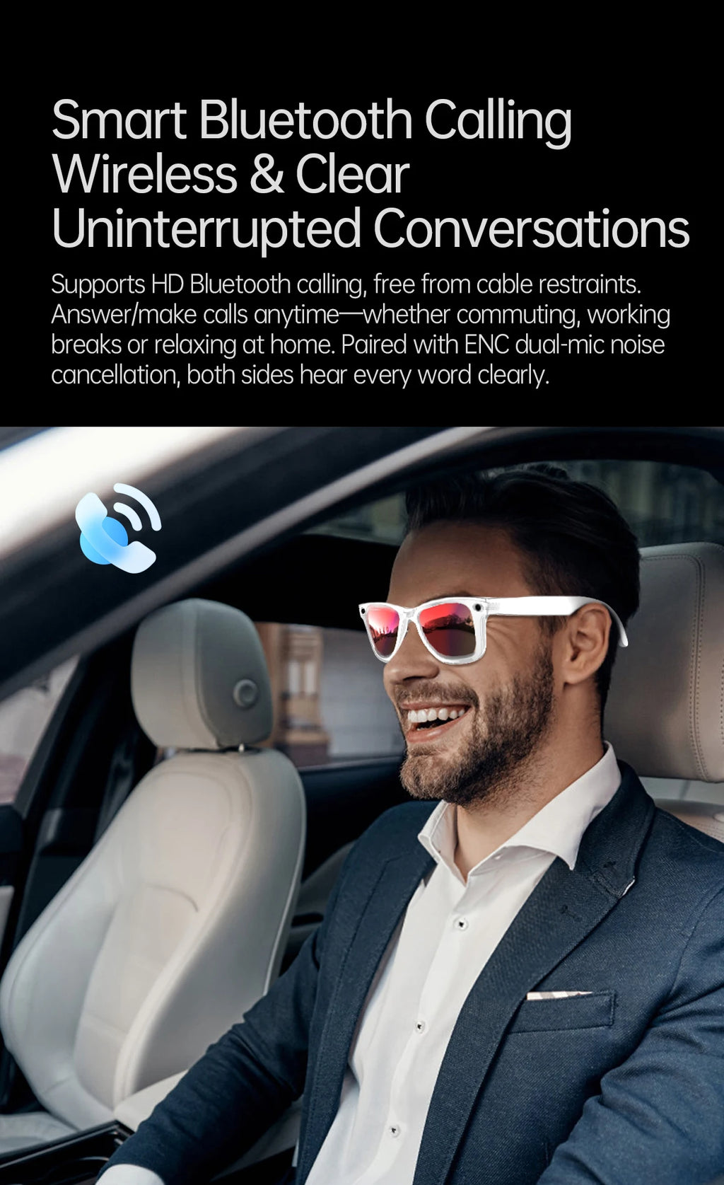 AI 5 Million Pixels Smart Glasses Recording Videos Photo Recognition Answer Translation 290mAh IP66 Waterproof Bluetooth Glasses