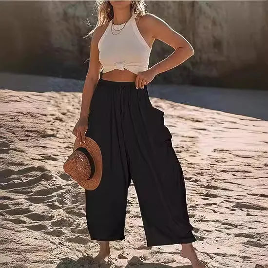 Fashion 2025 Autumn and Winter Temperament Women's Clothing Collage Cotton Linen Harem Pants Mid-waist Casual Pants