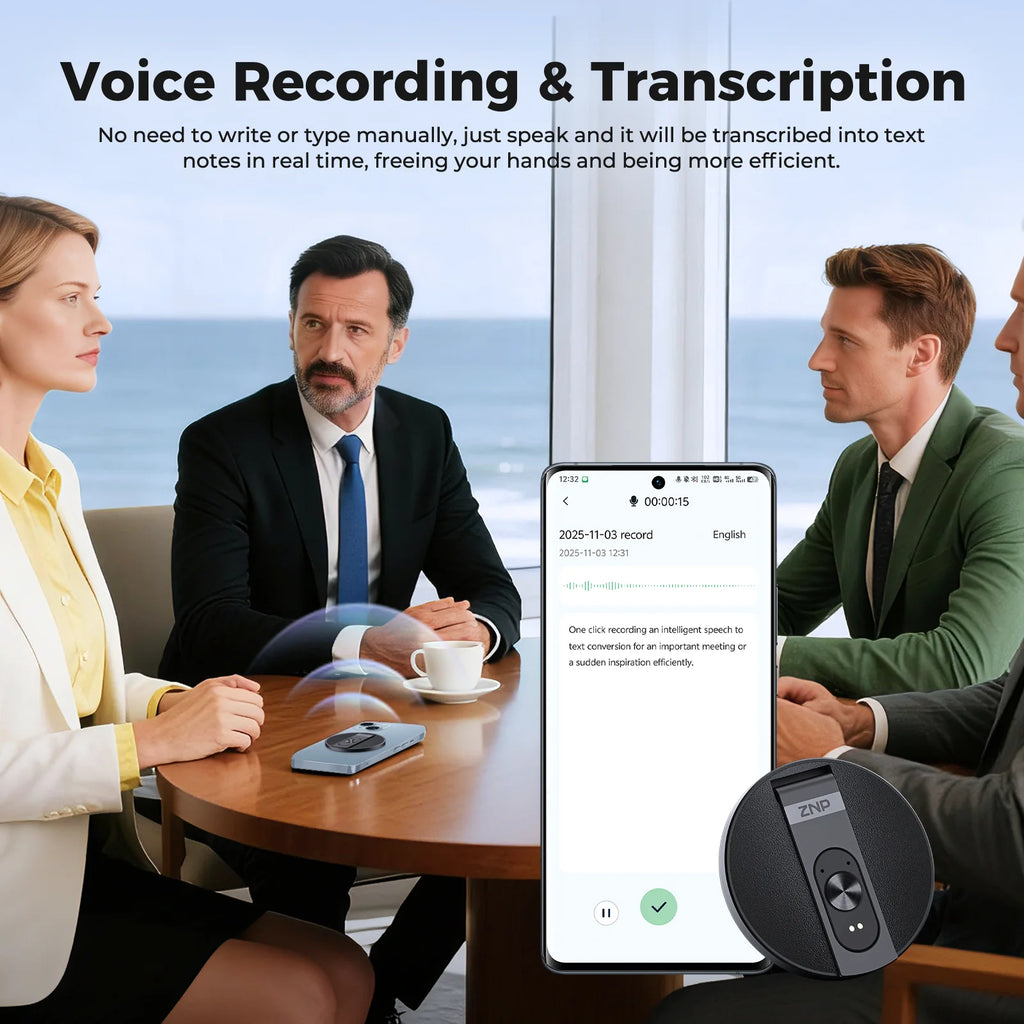 Wireless Bluetooth AI Voice Translator ZNP Magnetic Ultra-thin 150+ Languages Portable Phone Stand Supports Offline For Office
