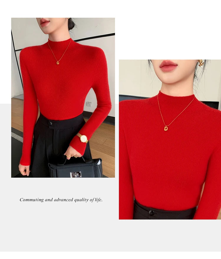 Fashion Woman Autumn Winter Sweater Elegant Female Merino Wool Knitwear Slim Pullover Cashmere Lady Long Sleeve Clothing Tops