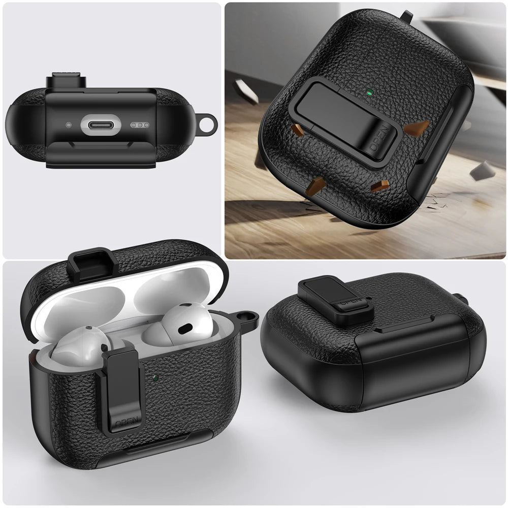 Funda protectora con mosqueton y soporte para AirPods