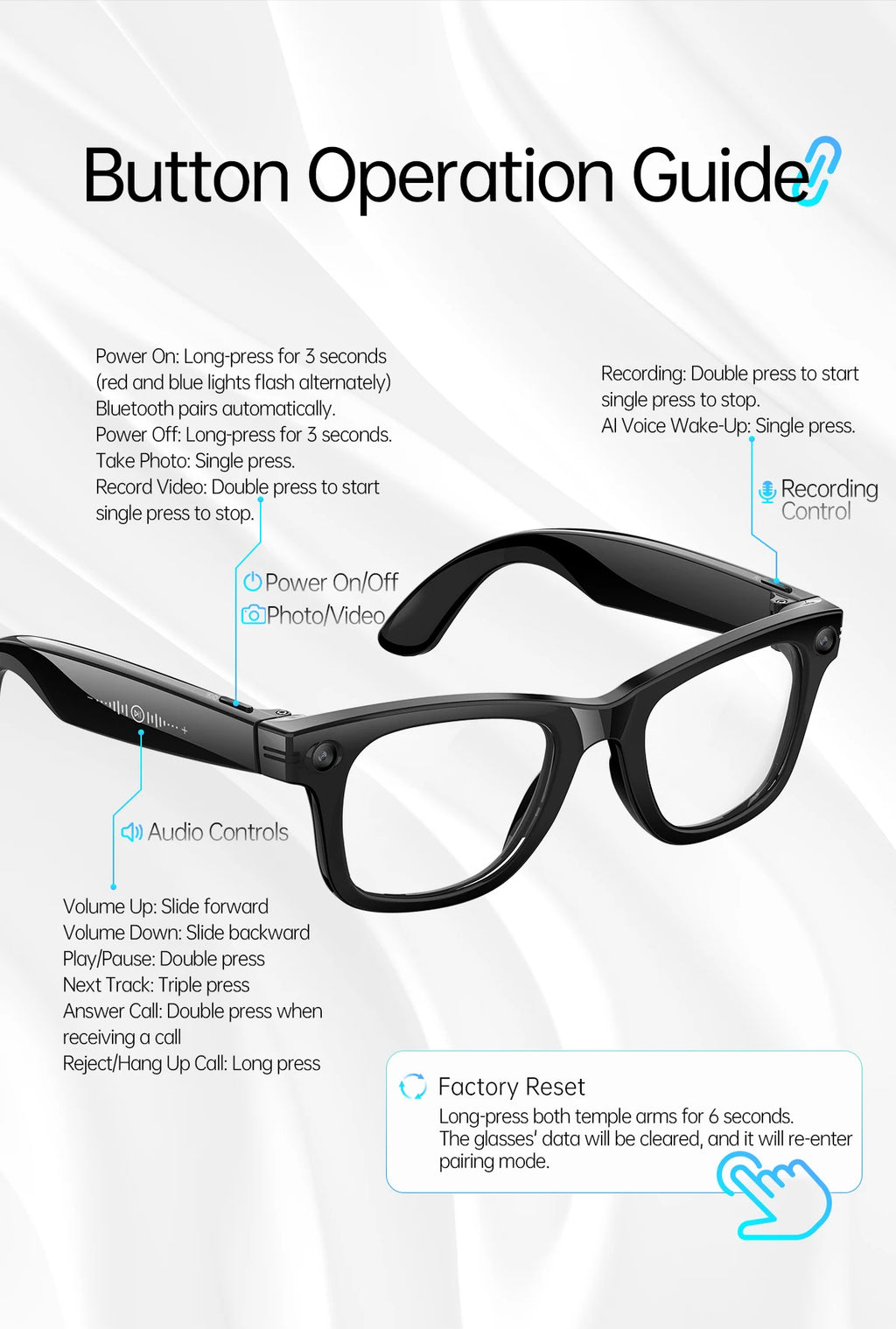 AI 5 Million Pixels Smart Glasses Recording Videos Photo Recognition Answer Translation 290mAh IP66 Waterproof Bluetooth Glasses