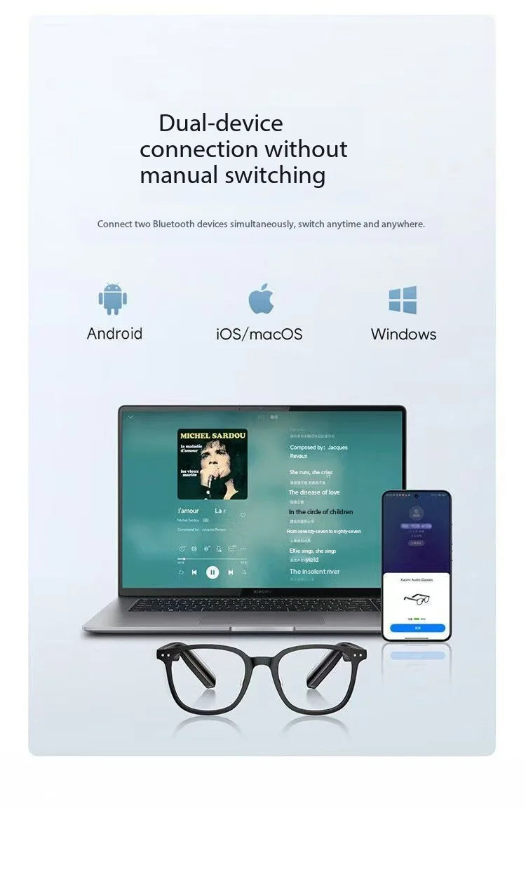 Original Xiaomi Mijia Smart Audio Glasses Open Ear Bluetooth Headphones Wireless Stereo Music & Hands-Free Calling Smart Glasses