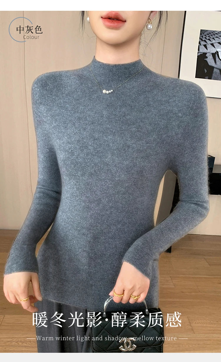 Fashion Woman Autumn Winter Sweater Elegant Female Merino Wool Knitwear Slim Pullover Cashmere Lady Long Sleeve Clothing Tops