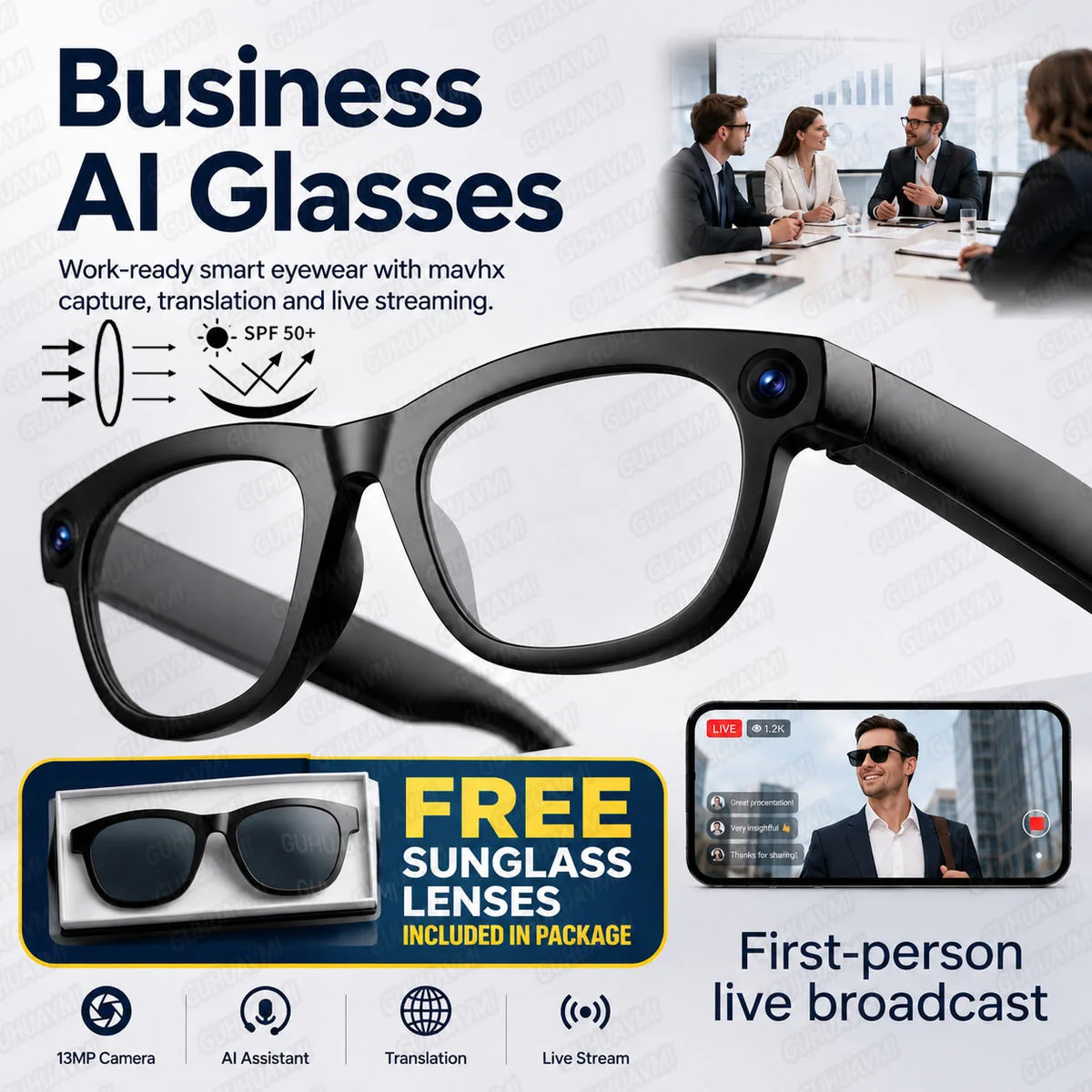 GML5.2 AI New Smart Glasses 1300W Camera Live Streaming Real-Time Translation Meeting Assistant Audio And Video Calls AI Glasses