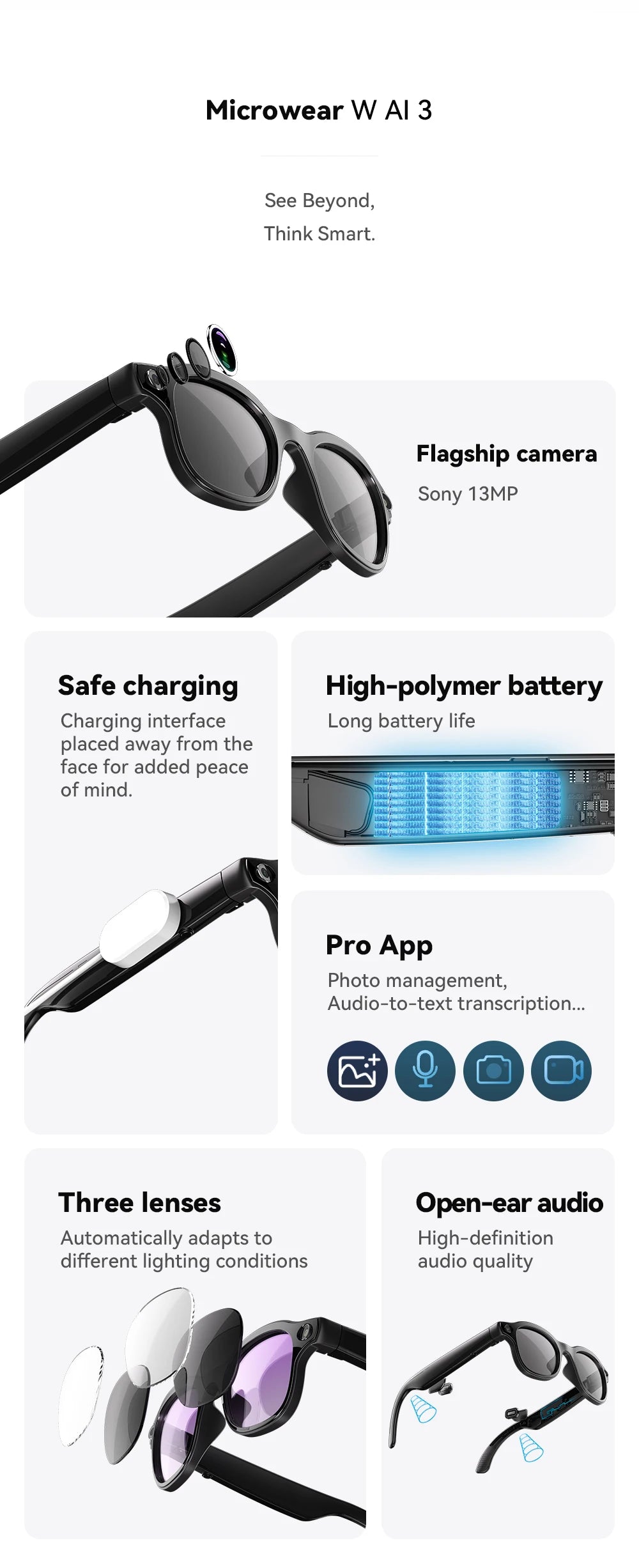 2026New AI Smart Glasses 3Lens 13MP Camera 4K Video Recording 100+ AI Languages Translation Sunglasses Bluetooth Call Music Play