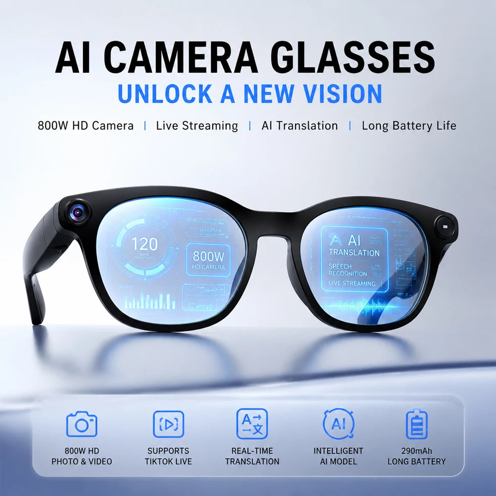 New Fashionable Smart Glasses Intelligent AI Large Model 800W HD Camera 290mAh Battery AI Translation Smart Glasses Men Women