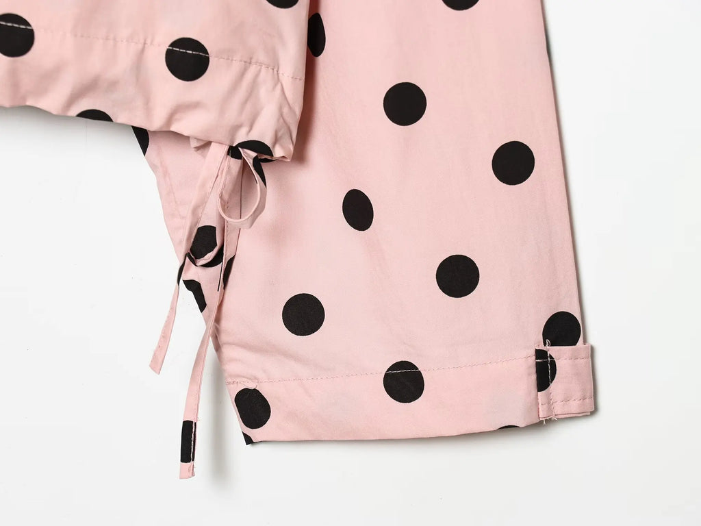 HH Spring Women Casual High Street Jacket Fashion Woman Long Sleeve Pink Polka Dot Jacket Single Breasted High Collar Short Coat