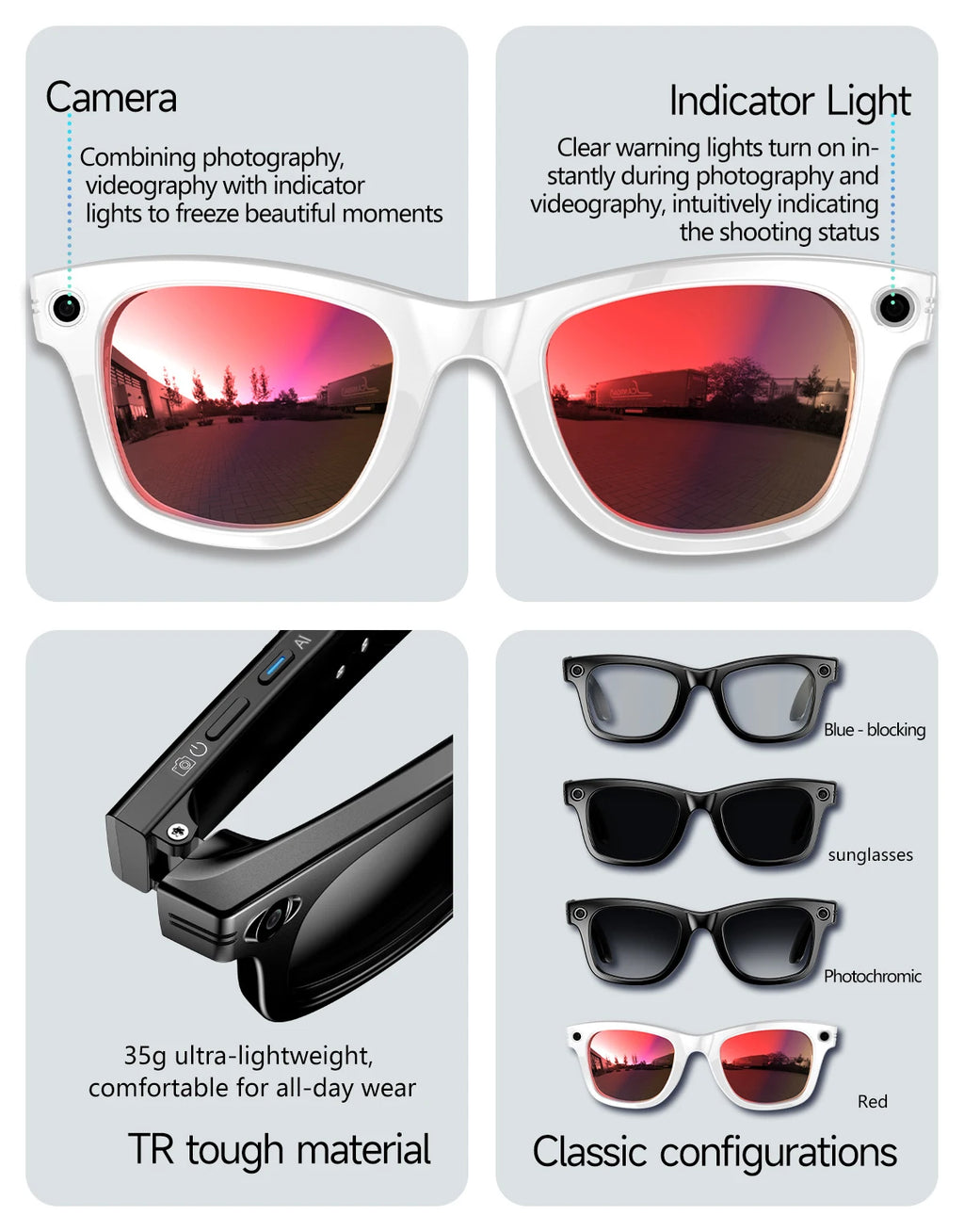 AI Smart Glasses with 8MP Camera Video Recording 100+ Languages Translation Sunglasses Bluetooth Call Music Play Men Women 2026