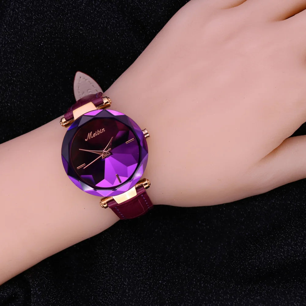 Hot Purple Lady Women's Watch Quartz Hours Fashion Woman Clock Real Leather Bracelet Girl's Birthday Gift
